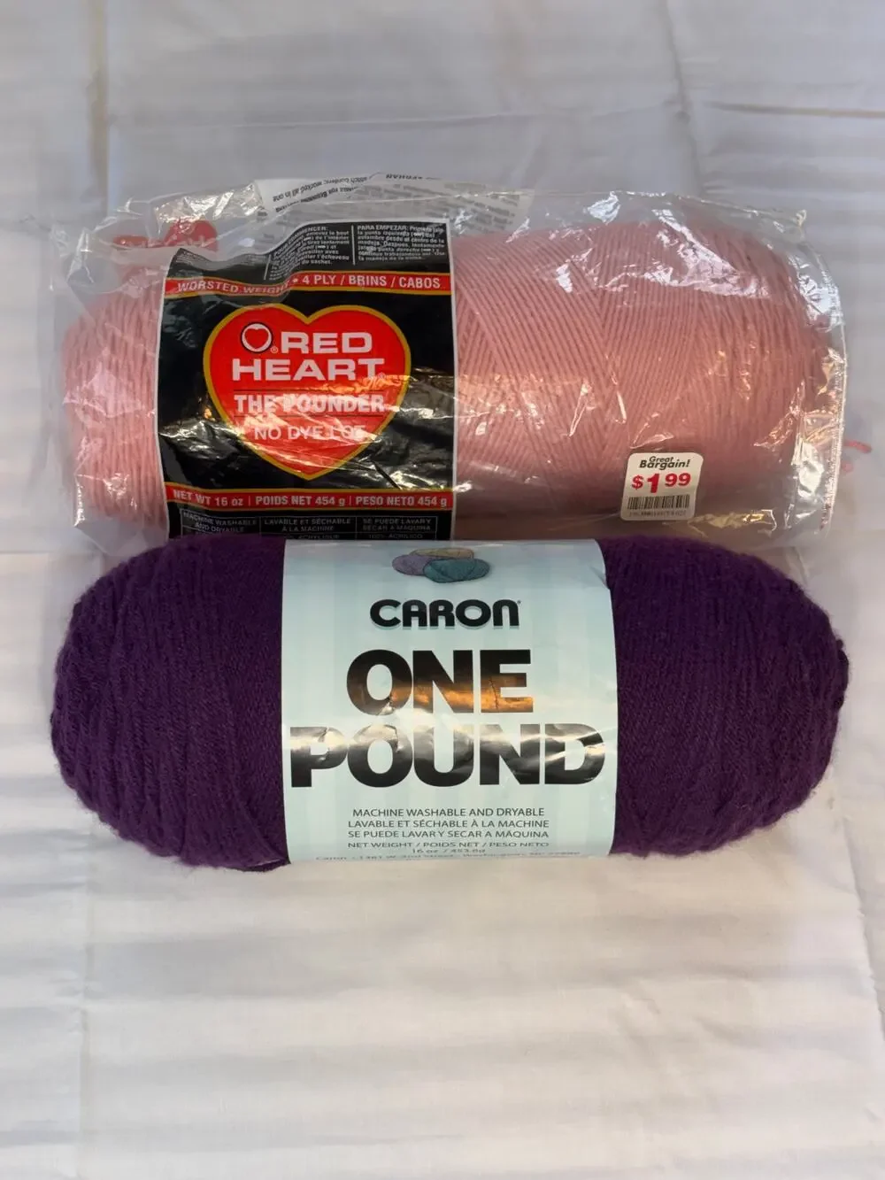 Vintage Red Heart Pounder Rose Pink & Caron 1lb Deep Violet Yarn Lot of 2 Skeins